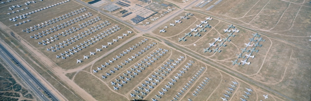 Aerial view of bone yard F4 fighter aircraft at Montham AFB Tucson Arizona Canvas Art - Panoramic Images (36 x 12)
