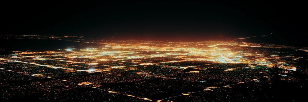 Aerial view of buildings at night in a city Albuquerque New Mexico USA Canvas Art - Panoramic Images (6 x 18)