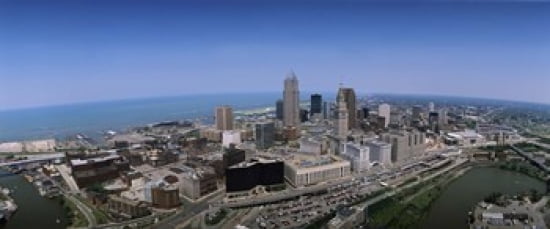 Aerial view of buildings in a city Cleveland Cuyahoga County Ohio USA Canvas Art - Panoramic Images (30 x 13)