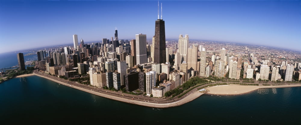 Aerial view of buildings in a city Lake Michigan Lake Shore Drive Chicago Illinois USA Canvas Art - Panoramic Images (27 x 9)