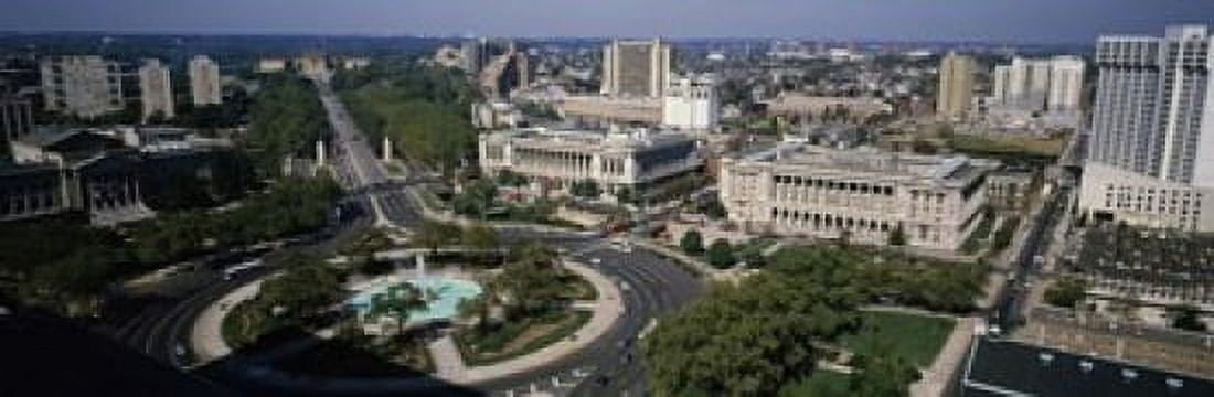 Aerial view of buildings in a city Logan Circle Ben Franklin Parkway Philadelphia Pennsylvania USA Canvas Art - Panoramic Images (18 x 6)