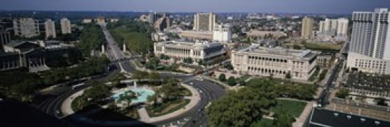 Aerial view of buildings in a city Logan Circle Ben Franklin Parkway Philadelphia Pennsylvania USA Canvas Art - Panoramic Images (36 x 12)