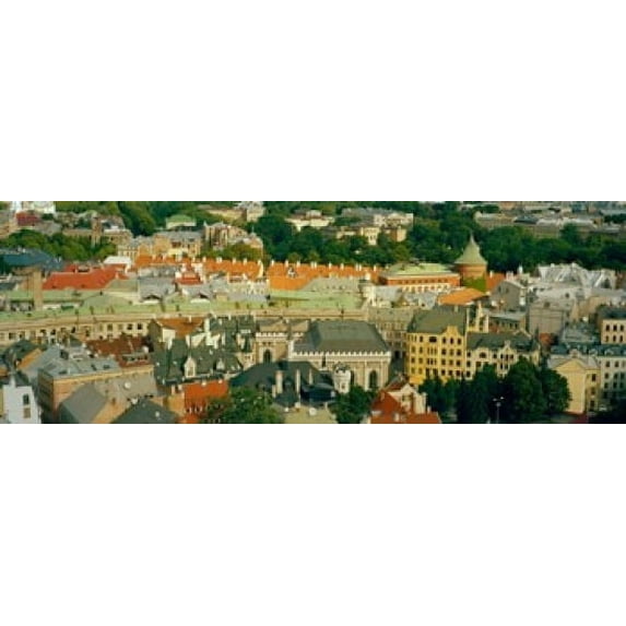 Aerial view of buildings in a city, Riga, Latvia Poster Print (18 x 7)