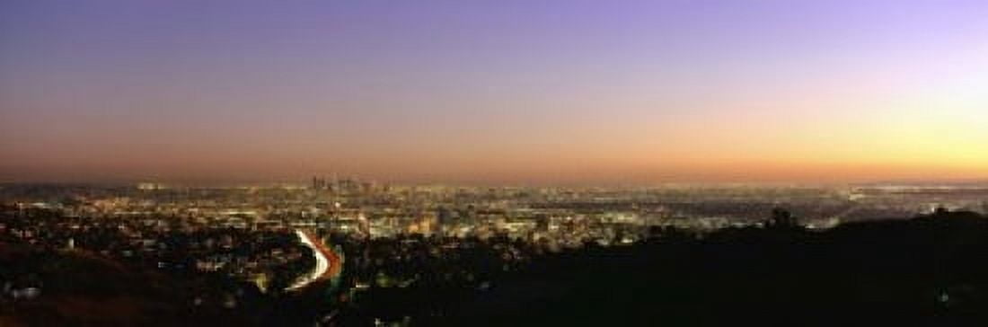 Aerial view of buildings in a city at dusk from Hollywood Hills Hollywood City of Los Angeles California USA Canvas Art - Panoramic Images (18 x 6)