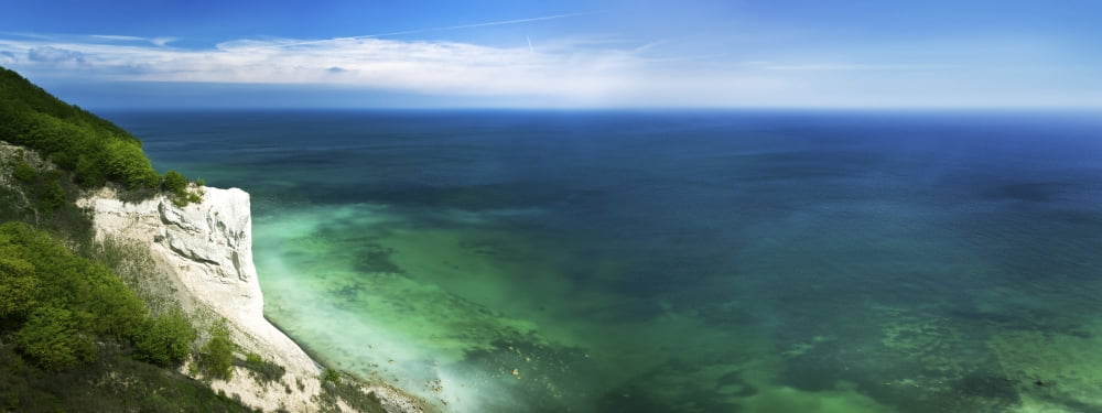 Aerial view of chalk mountain and sea Mons Klint cliffs Denmark Canvas Art - Evgeny KuklevStocktrek Images (46 x 18)