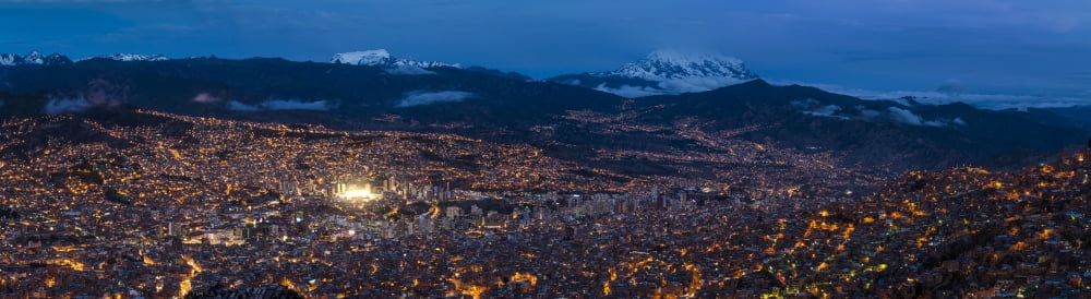 Aerial view of city at night El Alto La Paz Bolivia Canvas Art - Panoramic Images (36 x 12)