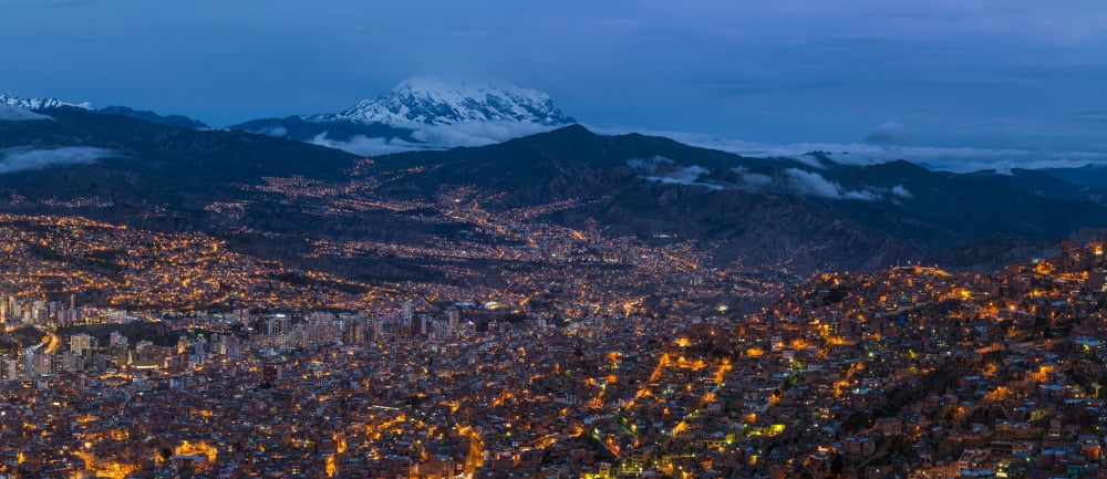 Aerial view of city at night El Alto La Paz Bolivia Canvas Art - Panoramic Images (36 x 12)