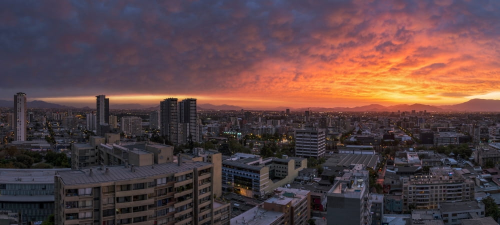 Aerial view of cityscape at sunset Santiago Chile Canvas Art - Panoramic Images (27 x 9)