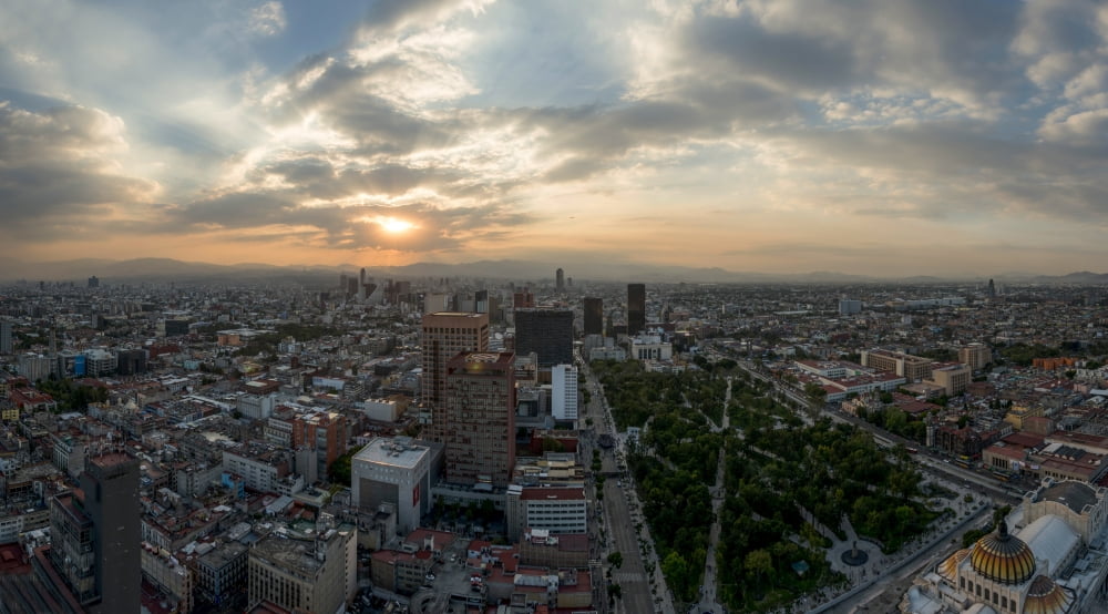 Aerial view of cityscape from Torre Latinoamericana Mexico City Mexico Canvas Art - Panoramic Images (27 x 9)