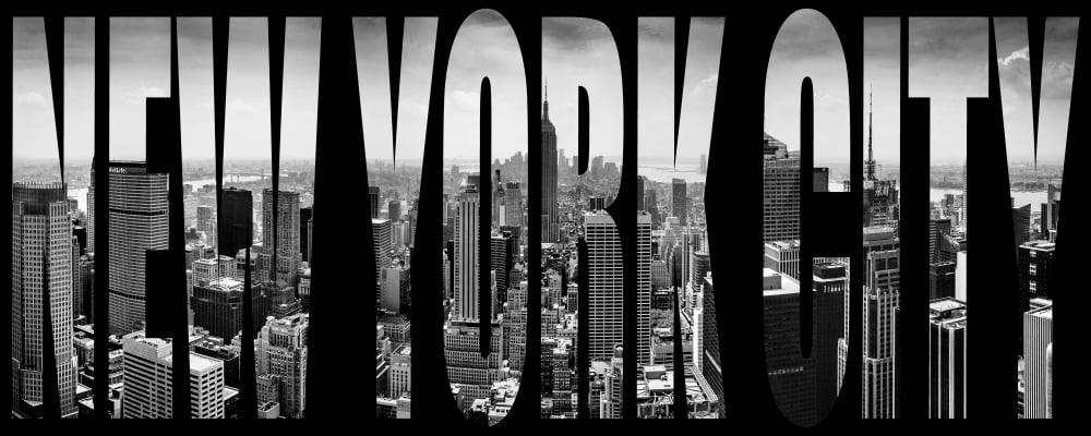 Aerial view of cityscape through text New York City New York State USA Canvas Art - Panoramic Images (6 x 15)