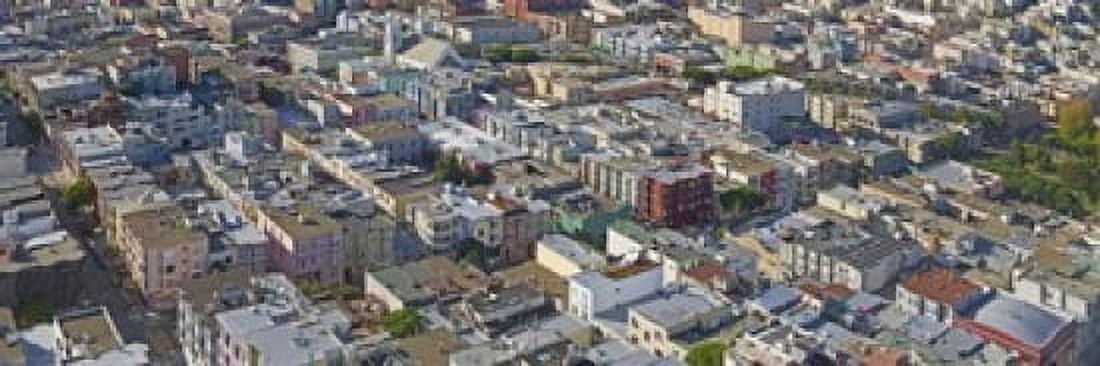 Aerial view of colorful houses near Washington Square and Columbus Avenue San Francisco California USA Canvas Art - Panoramic Images (18 x 6)