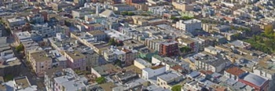 Aerial view of colorful houses near Washington Square and Columbus Avenue San Francisco California USA Canvas Art - Panoramic Images (36 x 12)