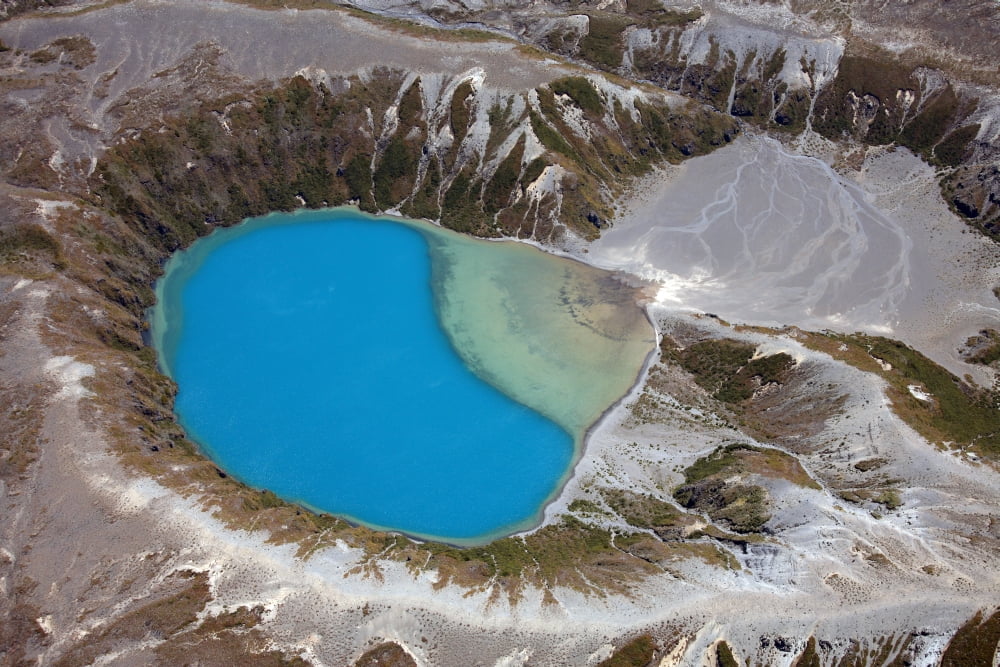 Aerial view of crater lake in Tongariro volcanic complex New Zealand Canvas Art - Richard RoscoeStocktrek Images (18 x 12)