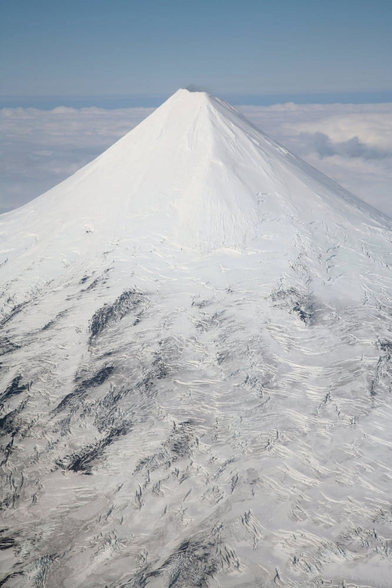 Aerial view of glaciated Shishaldin Volcano Unimak Island Alaska Canvas Art - Richard RoscoeStocktrek Images (23 x 35)