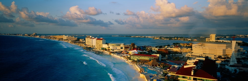 Aerial view of hotels and resorts on the beach Cancun Mexico Canvas Art - Panoramic Images (27 x 9)