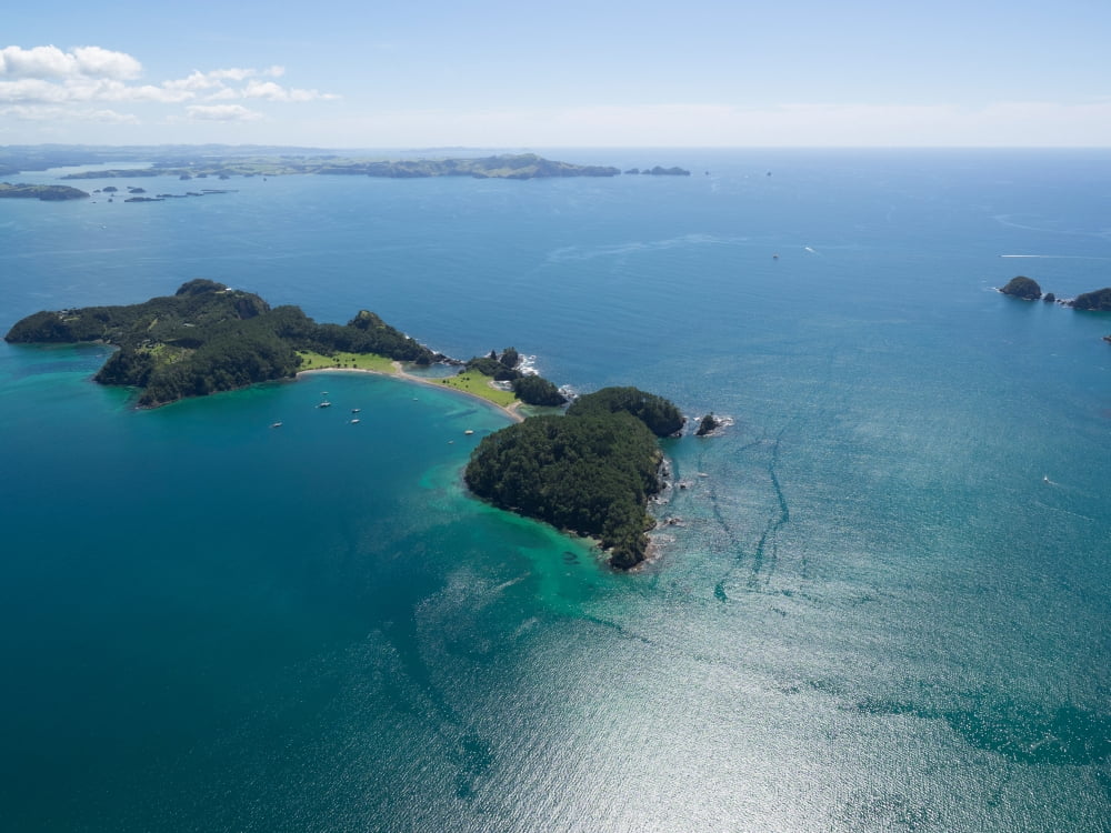 Aerial view of islands in the sea Motuarohia Island Bay of Islands Northland North Island New Zealand Canvas Art - Panoramic Images (24 x 36)