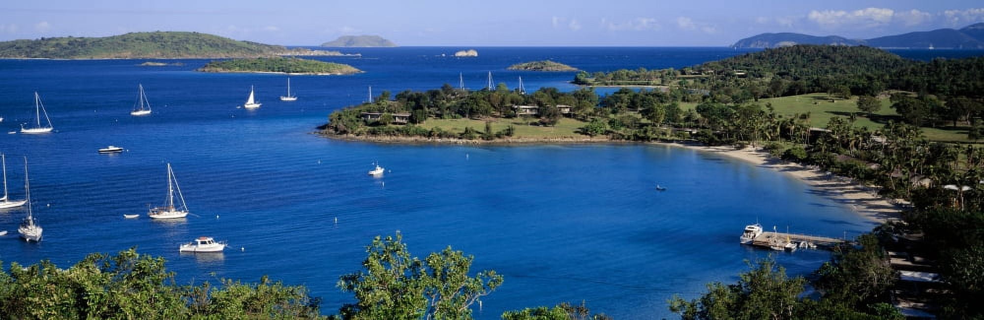 Aerial view of sailboats in the sea Caneel Bay St John US Virgin Islands Canvas Art - Panoramic Images (12 x 36)