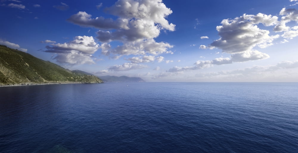 Aerial view of sea and mountains Manarola Italy Canvas Art - Evgeny KuklevStocktrek Images (39 x 20)