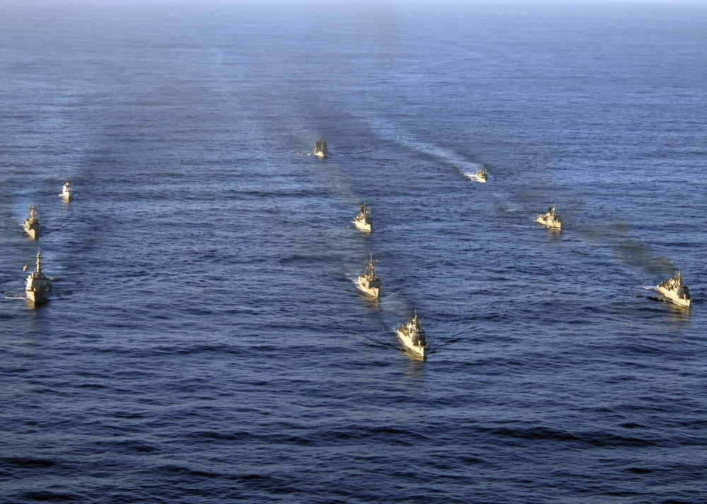 Aerial view of ships in formation during UNITAS 52 in the Atlantic Ocean Canvas Art - Stocktrek Images (33 x 24)