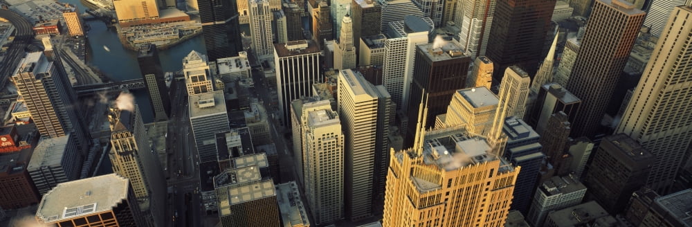 Aerial view of skyscrapers in a city Chicago Cook County Illinois USA Canvas Art - Panoramic Images (6 x 18)