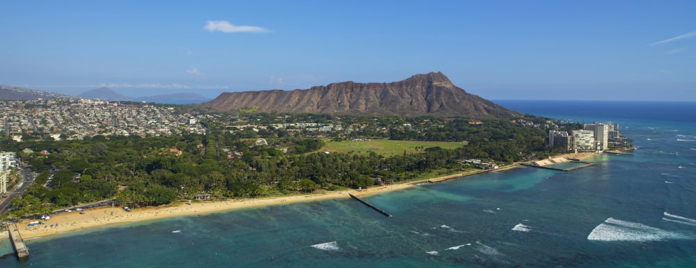 Aerial view of the Diamond Head Waikiki Oahu Hawaii USA Canvas Art - Panoramic Images (27 x 9)