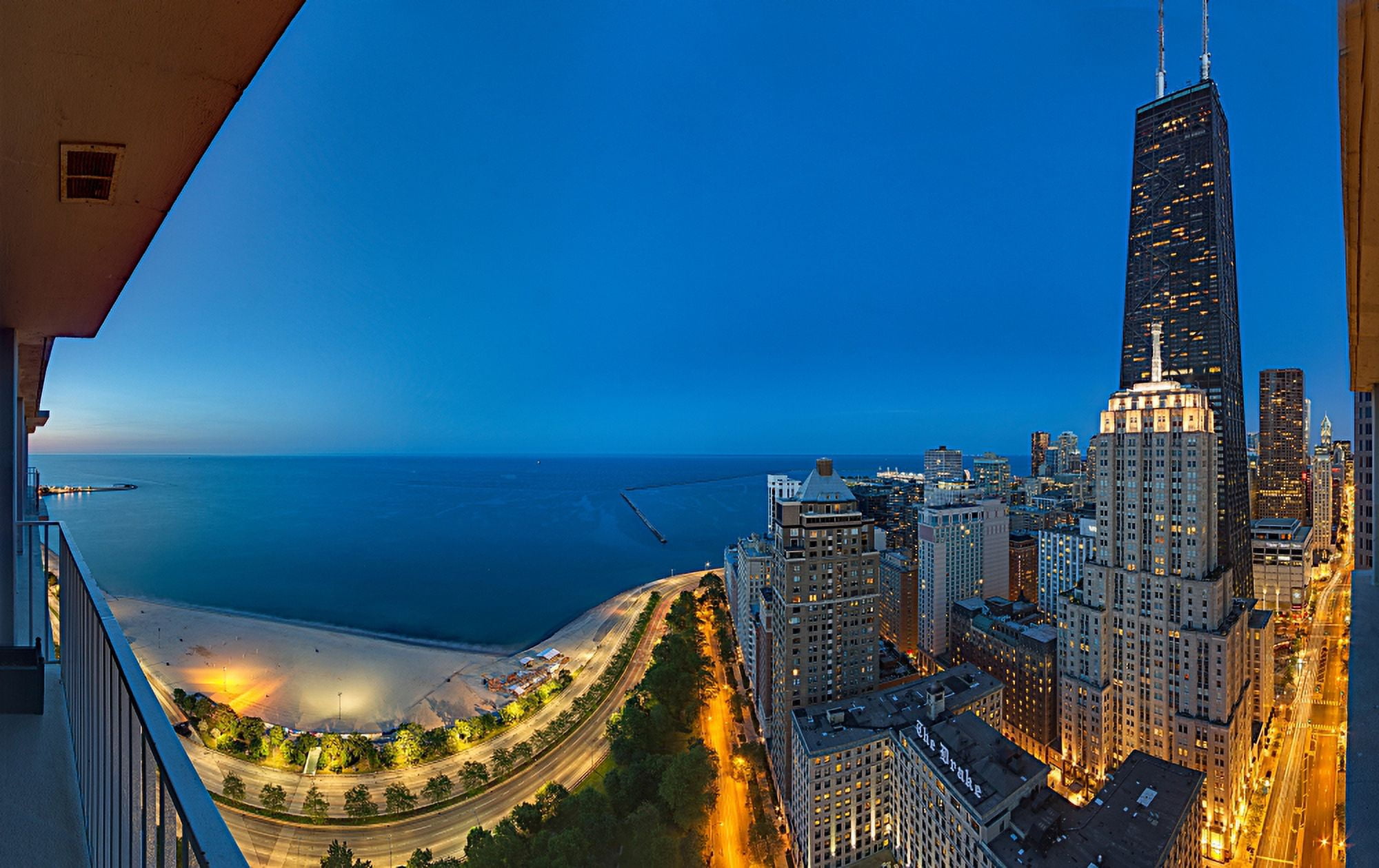 Aerial view of the Lake Shore Drive John Hancock Tower Lake Michigan Chicago Illinois USA Canvas Art - Panoramic Images (15 x 24)