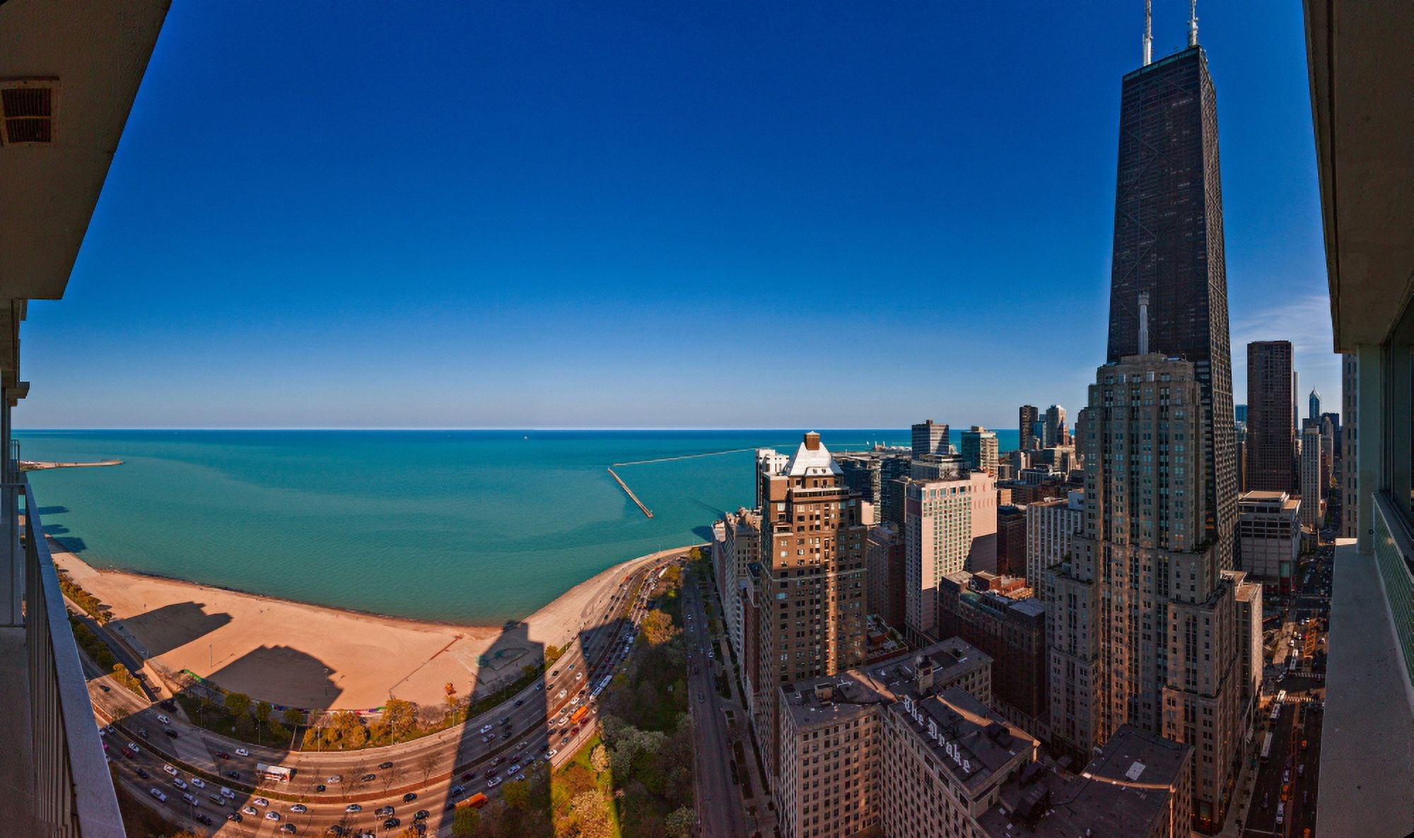 Aerial view of the Lake Shore Drive John Hancock Tower Lake Michigan Chicago Illinois USA Canvas Art - Panoramic Images (36 x 12)