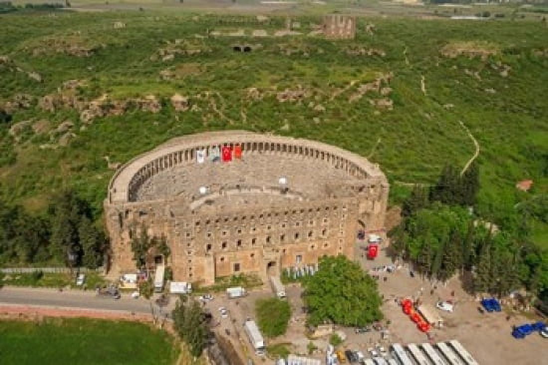 Aerial view of the amphitheater of Aspendos Antalya Turkey Canvas Art - Ali Kabas DanitaDelimont (36 x 24)