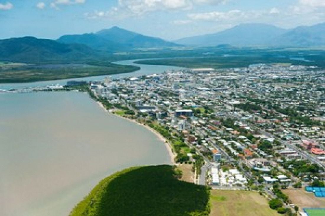 Aerial view of the city at waterfront Cairns Queensland Australia Canvas Art - Panoramic Images (36 x 24)