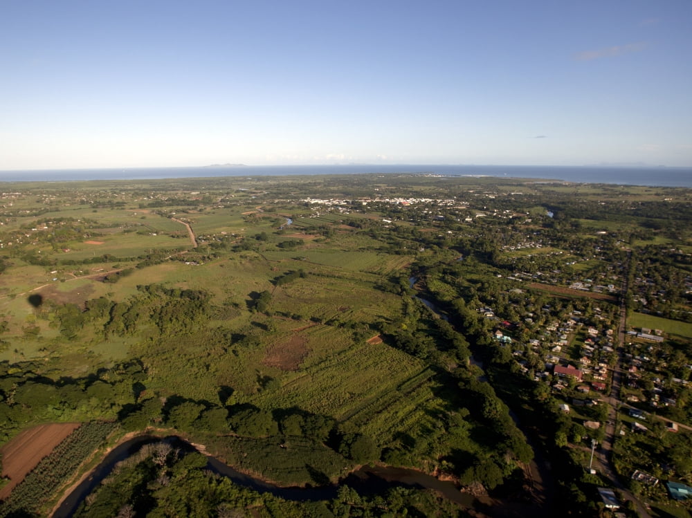Aerial view of the coast town of Nadi Viti Levu Fiji Canvas Art - Michael WoodStocktrek Images (17 x 13)