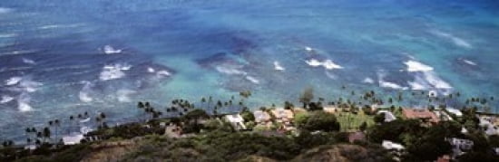 Aerial view of the pacific ocean Ocean Villas Honolulu Oahu Hawaii USA Canvas Art - Panoramic Images (36 x 12)