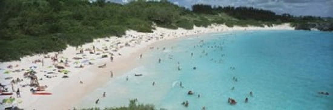 Aerial view of tourists on the beach Horseshoe Bay Bermuda Canvas Art - Panoramic Images (18 x 6)