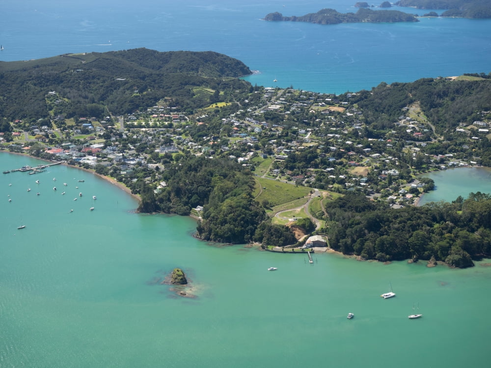Aerial view of town on island Russell Bay of Islands Northland North Island New Zealand Canvas Art - Panoramic Images (24 x 36)