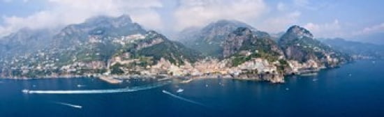 Aerial view of towns Amalfi Atrani Amalfi Coast Salerno Campania Italy Canvas Art - Panoramic Images (38 x 12)