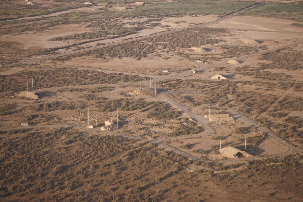 Aerial view of unknown Iraqi installations in northern Iraq Canvas Art - Terry MooreStocktrek Images (35 x 23)