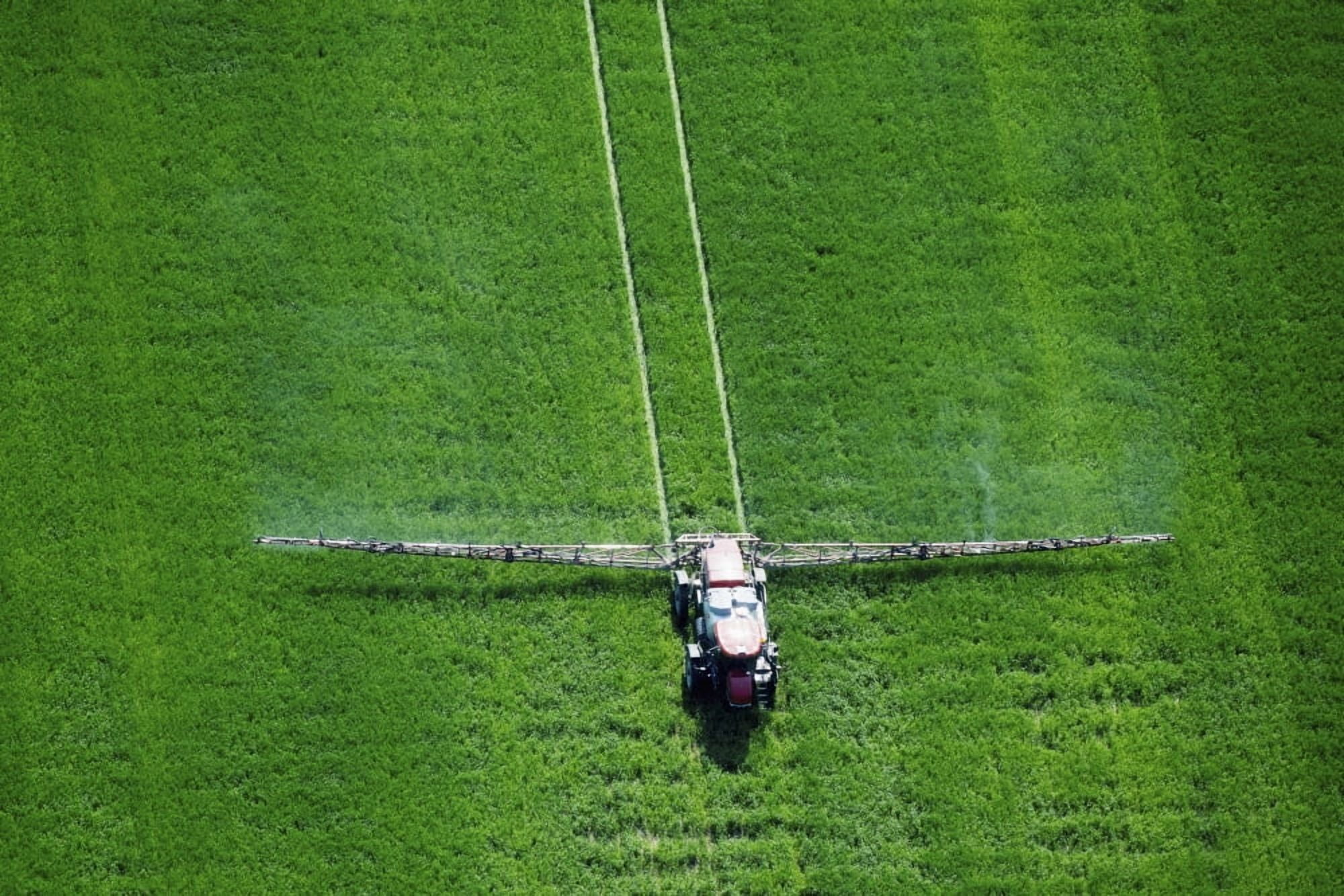 Aerial view of spray application in an early growth wheat field on the Eastern shore of Maryland Wye Mills Maryland United States of America Canvas Art - Remsberg Inc Design Pics (19 x 12)