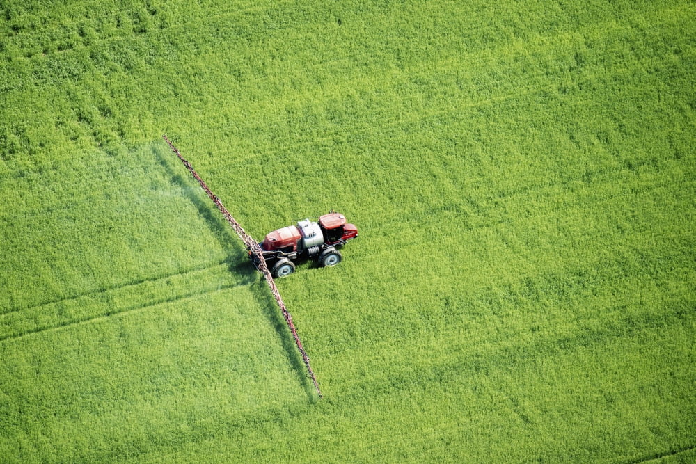Aerial view of spray application in an early growth wheat field on the Eastern shore of Maryland Wye Mills Maryland United States of America Canvas Art - Remsberg Inc Design Pics (38 x 24)