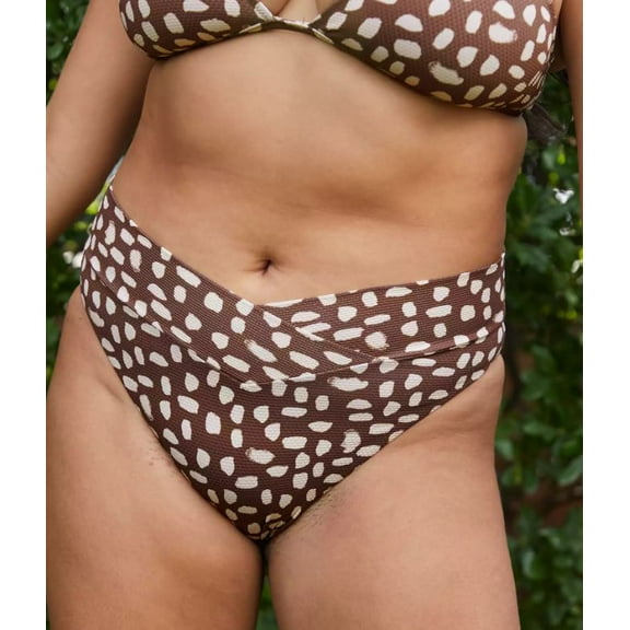 Aerie Women's Brown Pique Crossover High Cut Cheeky Bikini Bottom, XS