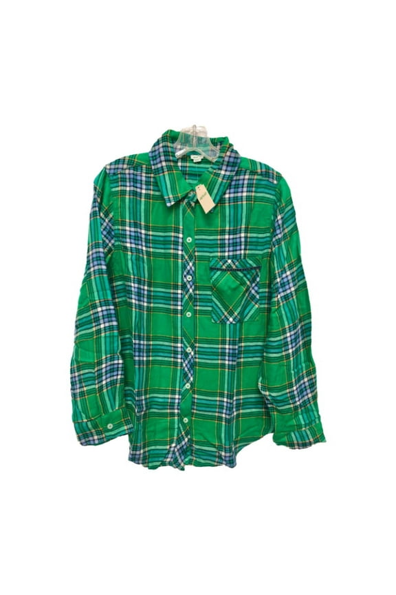 Women's Flannel Pijama Top Green Shirt, S