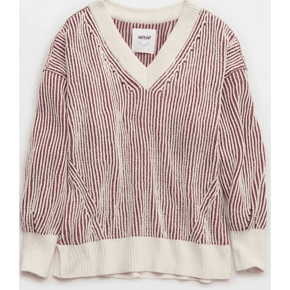 Aerie Women's Red Beyond Chenille V-Neck Sweater, XXS