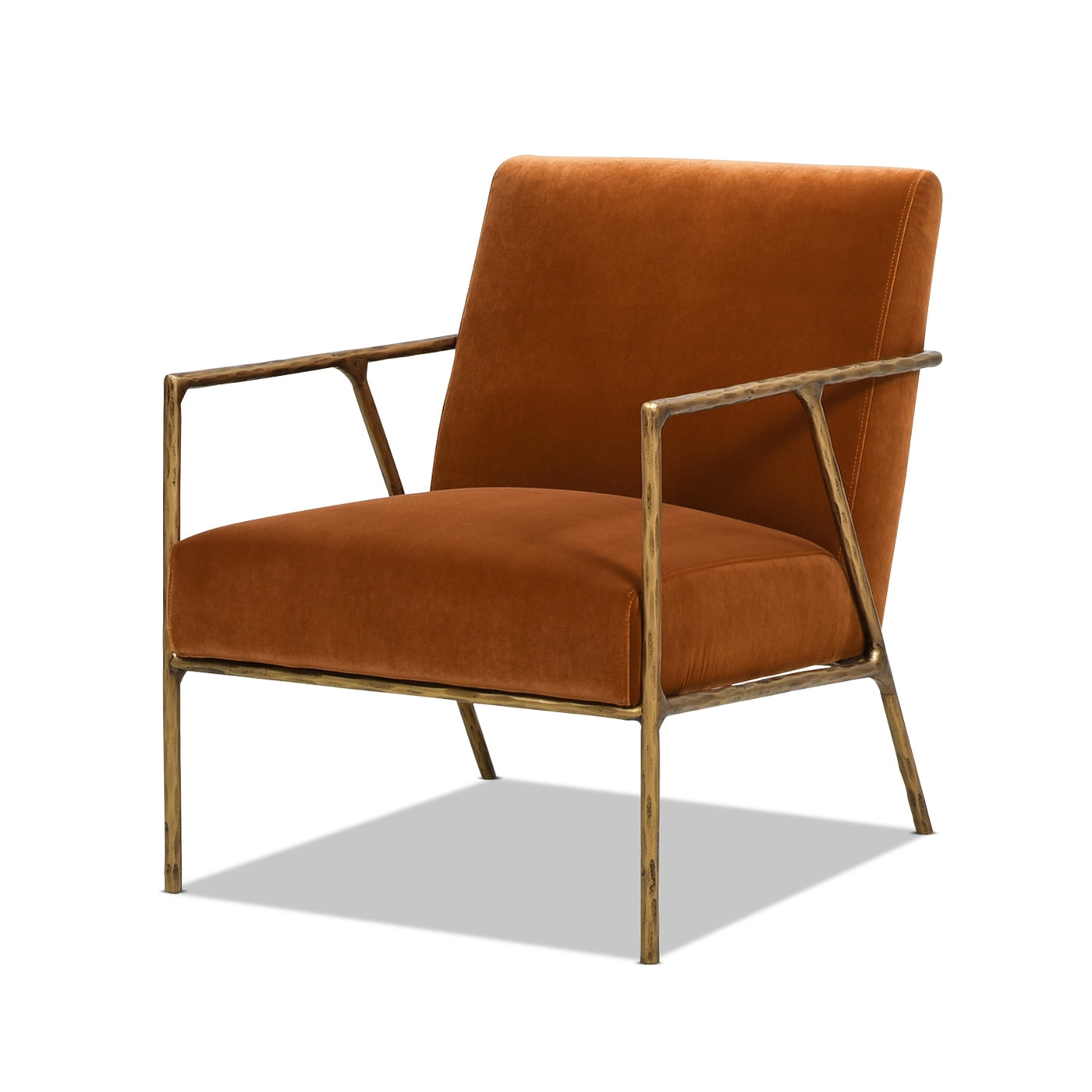 Aerin Hammered Brass and Burnt Orange Velvet Accent Chair