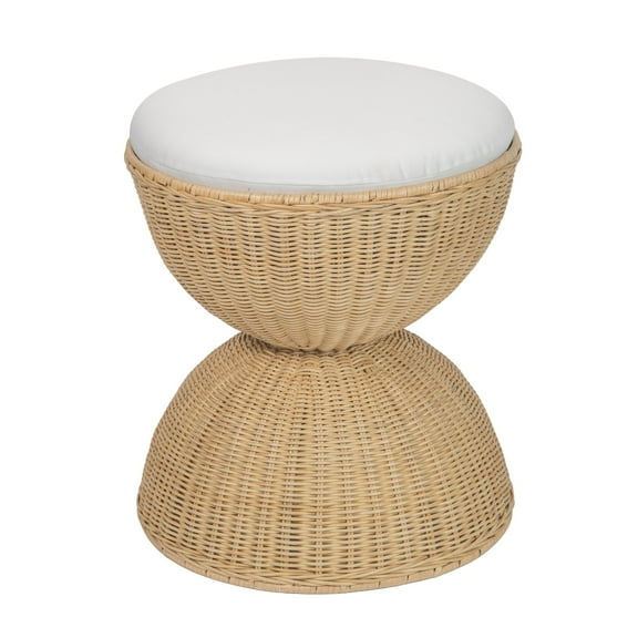 Aeris Wicker Hour Glass Upholstered Stool, Natural