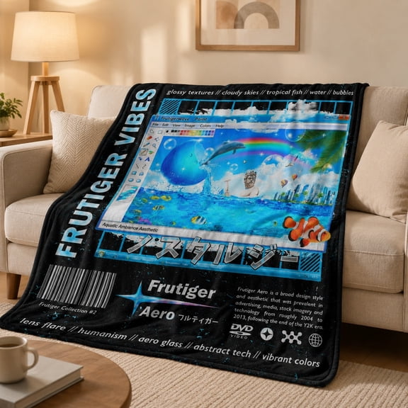Aero Aesthetic Fleece Throw Blanket - Soft 280gsm Y2K Water Vibes Cozy Plush Sofa Couch Blanket, Gift for Birthday & Holidays
