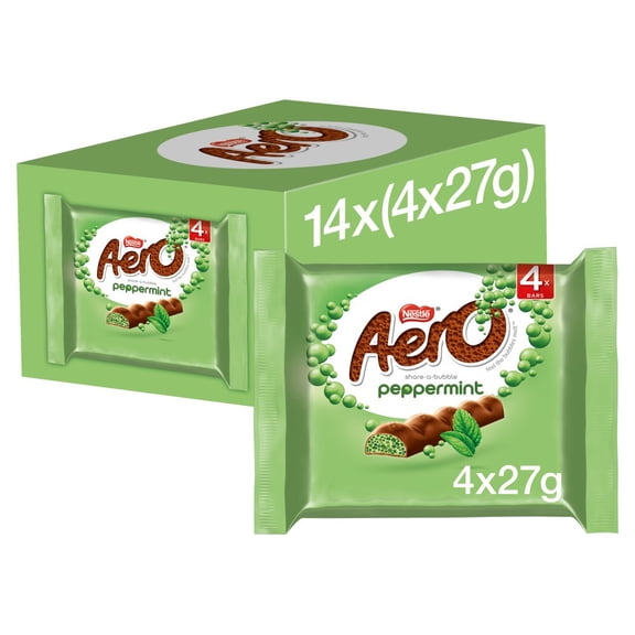 Aero Bubbly Peppermint Mint Chocolate Bar Multipack 27g 4 Pack (pack of 14)