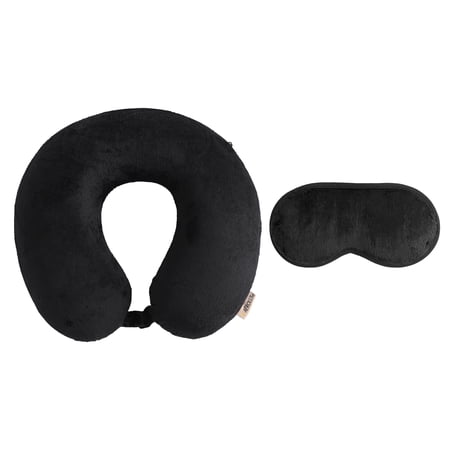 Aero Lux® Bon Voyage 2-Piece Travel Set - Memory Foam Travel Neck Pillow and Eye Mask, Black