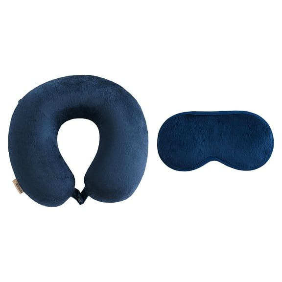 Aero Lux® Bon Voyage 2-Piece Travel Set - Memory Foam Travel Neck Pillow and Eye Mask, Navy Blue