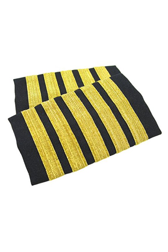 Egolets, 5 Stripe Novelty Pilot Epaulets (Gold Metallic on Navy)