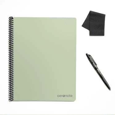 AeroNote Reusable Notebook 8.5" x 11" Size with Pilot Frixon Pen and Microfiber Cloth, Matcha