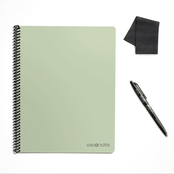 AeroNote Reusable Notebook 8.5" x 11" Size with Pilot Frixon Pen and Microfiber Cloth, Matcha