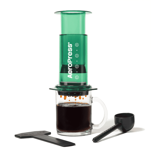 AeroPress Clear Green Compact Coffee Press – Simplified 3-in-1 Manual Coffee Maker for Espresso-Style, French Press & Pour-Over Brewing, 10 oz